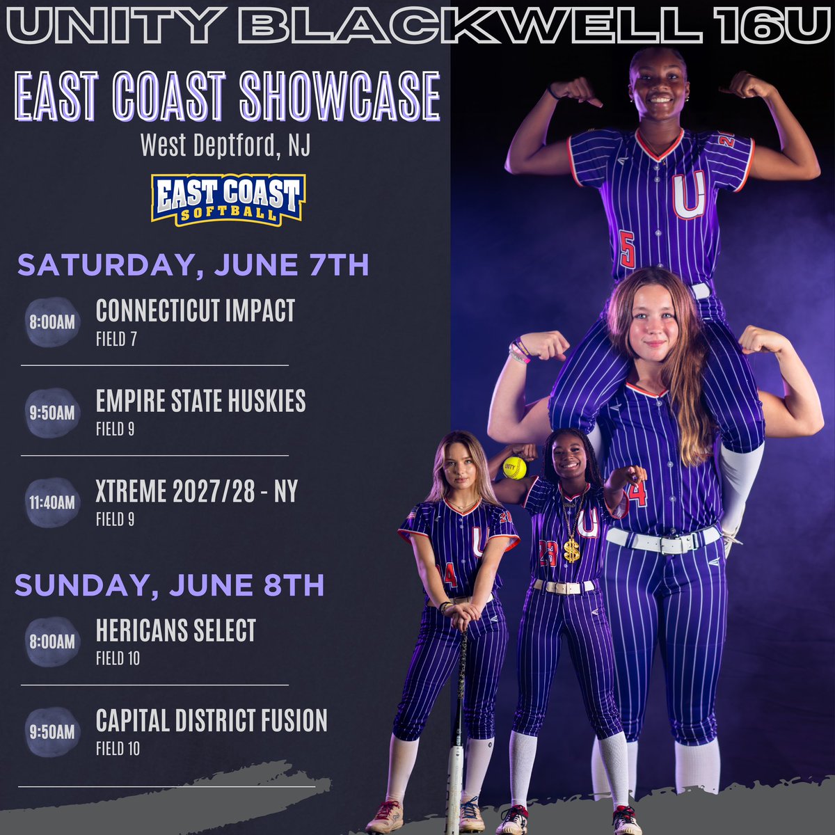 Unity Blackwell 16U (@unityblackwell) on Twitter photo It starts in New Jersey! See us as a combine next weekend as we kick off summer of 2025! 💜🧡 <a href="/eastcoast_sb/">East Coast Softball</a> <a href="/ExtraInningSB/">EXTRA INNING SOFTBALL</a> <a href="/MSPtakeover/">Minority Softball Prospects</a> <a href="/Get2CollegAth/">Get 2 College Athletics</a> <a href="/CoastRecruits/">Coast 2 Coast Recruits</a> <a href="/VAUnitySB/">Unity Softball</a> <a href="/D1Softball/">D1Softball</a> It starts in New Jersey! See us as a combine next weekend as we kick off summer of 2025! 💜🧡 <a href="/eastcoast_sb/">East Coast Softball</a> <a href="/ExtraInningSB/">EXTRA INNING SOFTBALL</a> <a href="/MSPtakeover/">Minority Softball Prospects</a> <a href="/Get2CollegAth/">Get 2 College Athletics</a> <a href="/CoastRecruits/">Coast 2 Coast Recruits</a> <a href="/VAUnitySB/">Unity Softball</a> <a href="/D1Softball/">D1Softball</a>