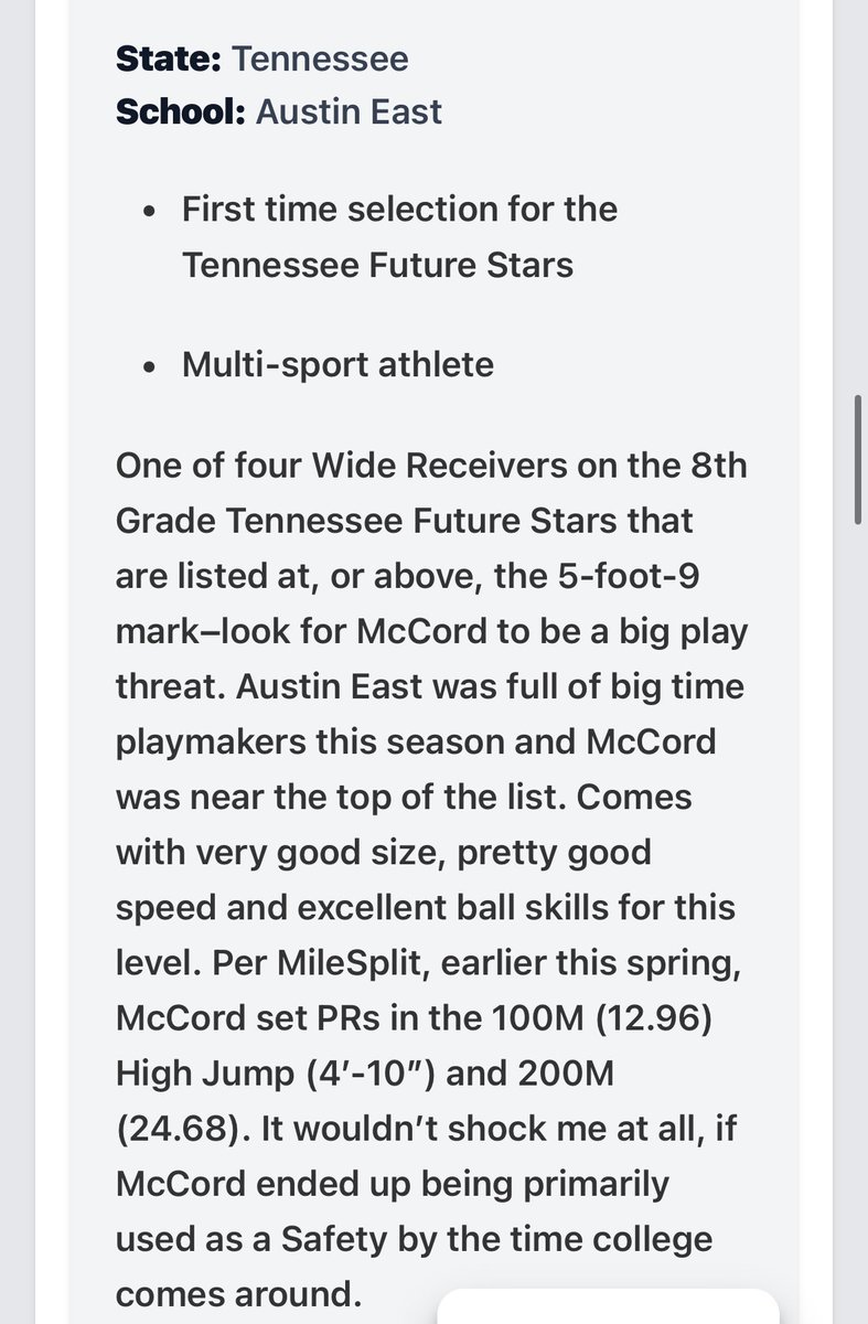marcos_mccordjr's tweet image. Thank you @TNFutureStars @PrepRedzoneNext @PennySmith_ @AdariusBowman @AlPopsFootball @AE_Roadrunners