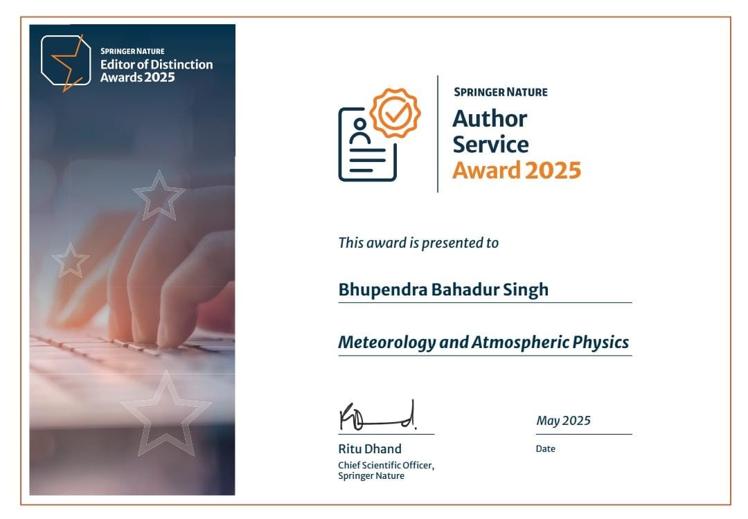 IITM Pune (@iitmpune) on Twitter photo <a href="/iitmpune/">IITM Pune</a> extremely proud to share: Dr Bhupendra Singh,Sc-E awarded with "Editor of Distinction Awards 2025".
Springer Nature honored him with "Author Service Award for his contributions to Meteorology and Atmospheric Physics".
<a href="/Bhupendra_BBS/">Bhupendra Bahadur Singh</a> <a href="/Ravi_MoES/">Ravi</a> <a href="/moesgoi/">MoES GoI</a> <a href="/PIBMumbai/">PIB in Maharashtra 🇮🇳</a> <a href="/iitmpune/">IITM Pune</a> extremely proud to share: Dr Bhupendra Singh,Sc-E awarded with "Editor of Distinction Awards 2025".
Springer Nature honored him with "Author Service Award for his contributions to Meteorology and Atmospheric Physics".
<a href="/Bhupendra_BBS/">Bhupendra Bahadur Singh</a> <a href="/Ravi_MoES/">Ravi</a> <a href="/moesgoi/">MoES GoI</a> <a href="/PIBMumbai/">PIB in Maharashtra 🇮🇳</a>