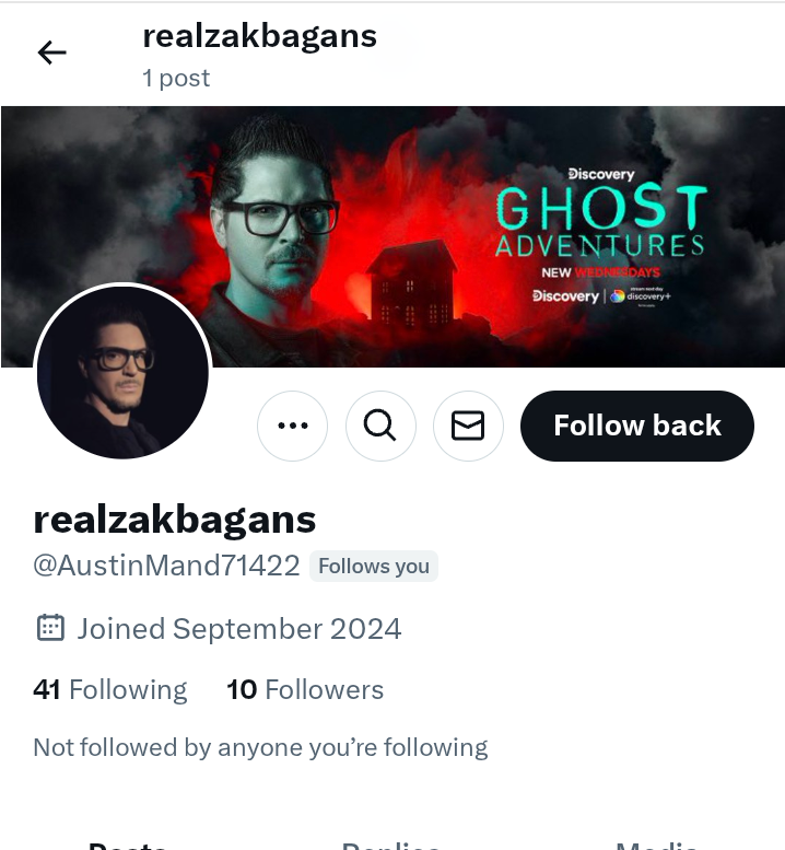 the Zak bagans anti scam page tweet media