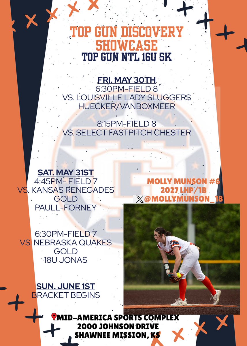 Molly Munson (@mollymunson_18) on Twitter photo It’s game day!!!! Here is the schedule for <a href="/topgun_skim/">Top Gun National 16u-SK</a> at the Top Gun Discovery Showcase this weekend! Let’s go✈️🧡 It’s game day!!!! Here is the schedule for <a href="/topgun_skim/">Top Gun National 16u-SK</a> at the Top Gun Discovery Showcase this weekend! Let’s go✈️🧡