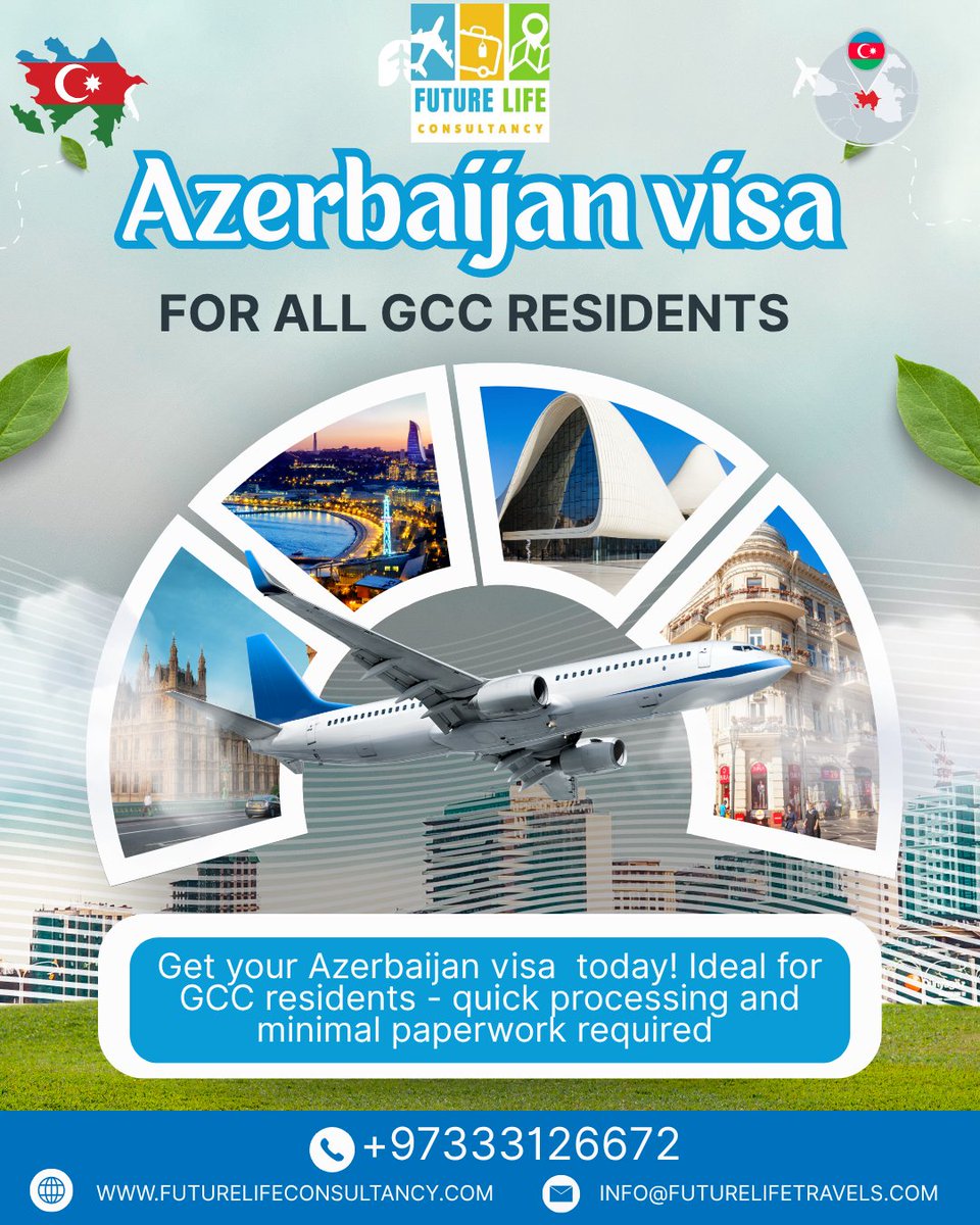 Futurelifetrvls's tweet photo. Dreaming of Azerbaijan? GCC residents
Get your Azerbaijan visa today with quick processing and minimal paperwork. Perfect for exploring the Land of Fire!

https://t.co/i2L3TNJIV1

#SaudiVisa #TravelSaudiArabia #MultipleEntry #uk #UKVisa #Visa #TravelHassleFree #VisaServices https://t.co/OXXzjiMhIl