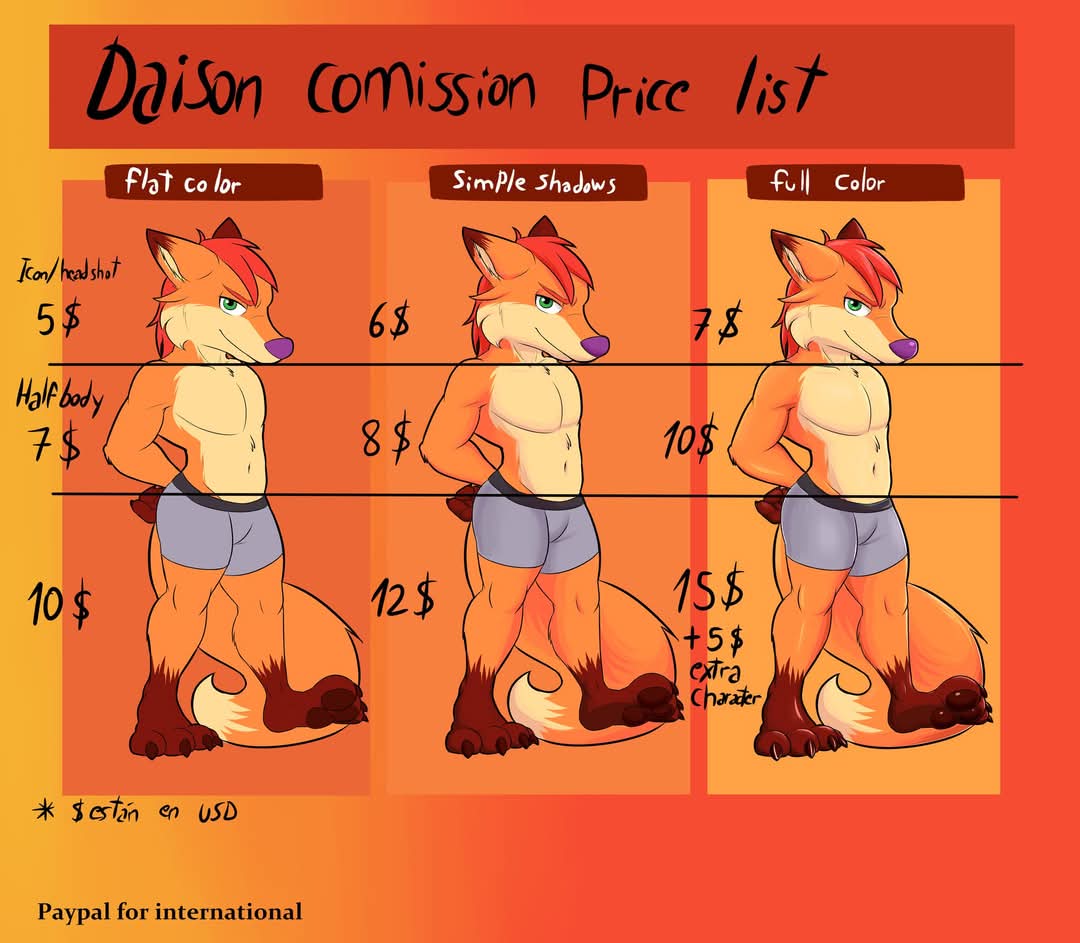 DaisonFox's tweet photo. Me faltó compartir de nuevo mi lista de precios actualizada para abril, mayo y junio 
(Mismos precios para sfw y nsfw) https://t.co/GK41PYoTE4