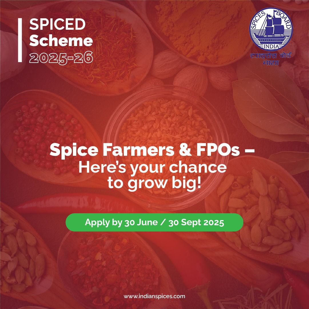 Spices_Board's tweet photo. Grow your FPO, uplift your community! SPICED 2025β26 brings tools and tech to your fields β from threshers to turmeric boilers. Apply today!
@DoC_GoI
#FarmerEmpowerment #FPO #PostHarvestTech #GIspices #SPICED2025 https://t.co/5HtUydRhrm