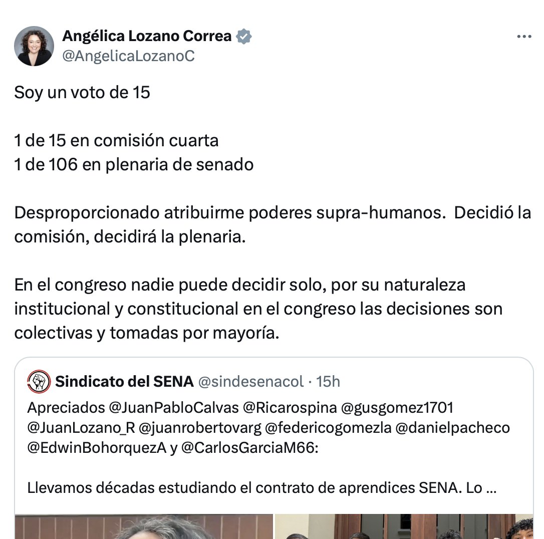 Senadora no escurra el bulto, primero ayuda a tumbar la consulta, hace que le manden la Reforma a su comisión, se la apropia y cuando ve que la embarró, ¿pasa de agache?

<a href="/JuanPabloCalvas/">Juan Pablo Calvás</a> @Ricarospina <a href="/gusgomez1701/">Gustavo Gómez Córdoba</a> <a href="/JuanLozano_R/">Juan Lozano</a> <a href="/juanrobertovarg/">Juan Vargas</a> <a href="/federicogomezla/">Federico Gómez Lara</a> <a href="/danielpacheco/">Daniel Pacheco</a>
