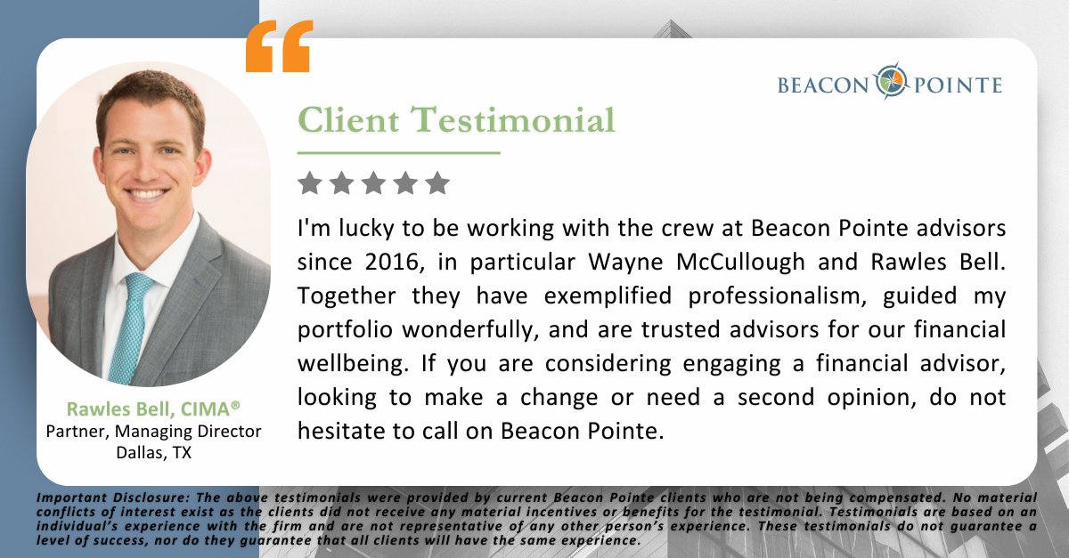 Great financial outcomes start with the right stewardship…

Hear firsthand from our clients how Beacon Pointe Partner and Managing Director, Rawles Bell, delivers exceptional service with a holistic, client-first approach. info.beaconpointe.com/speak-to-an-ad…