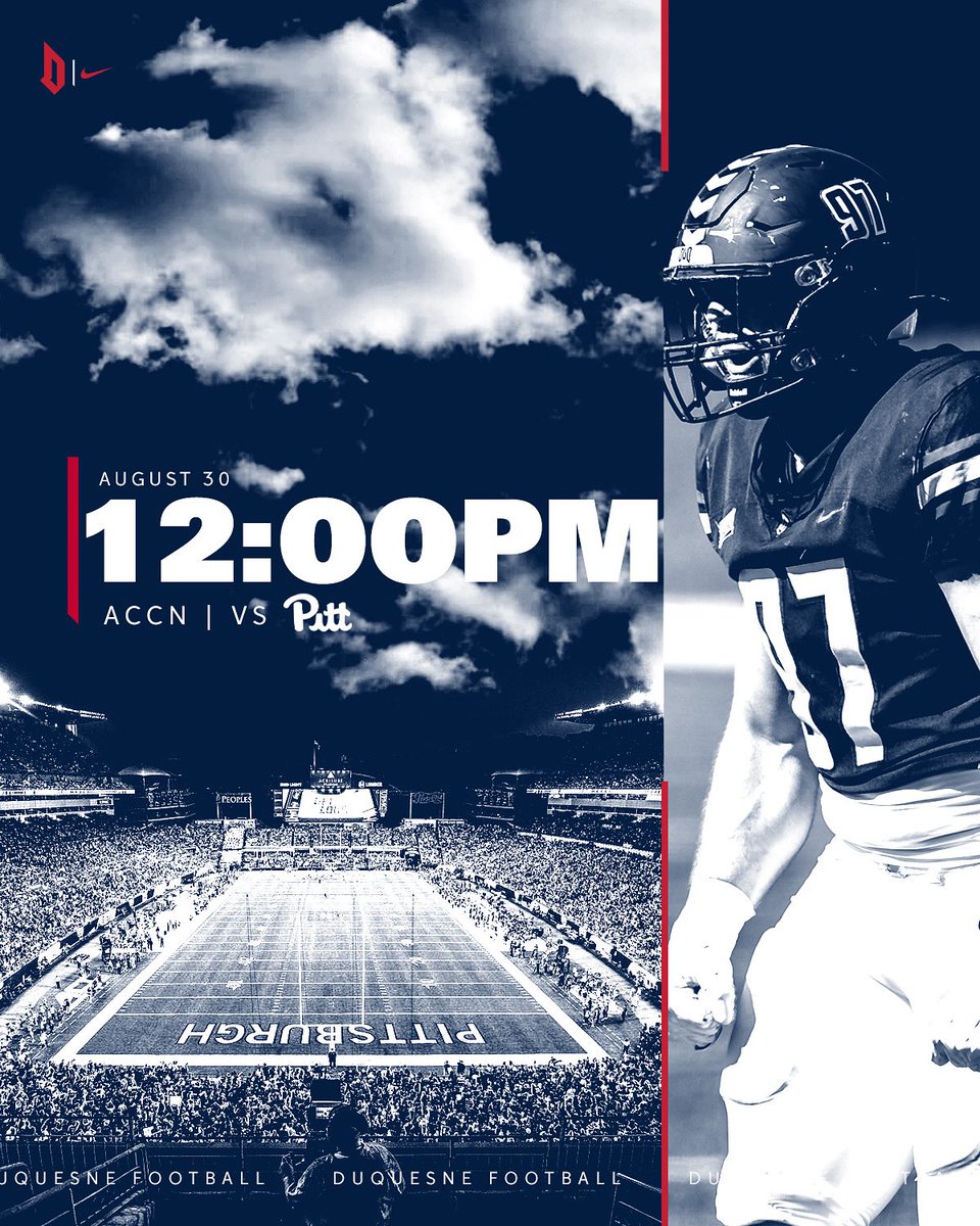 Duquesne Football (@duqfb) on Twitter photo ⌚️ The time is set! We will kick off the 2025 season at Pitt on Aug. 30 at 12 PM on <a href="/accnetwork/">ACC Network</a>. ⌚️ The time is set! We will kick off the 2025 season at Pitt on Aug. 30 at 12 PM on <a href="/accnetwork/">ACC Network</a>.