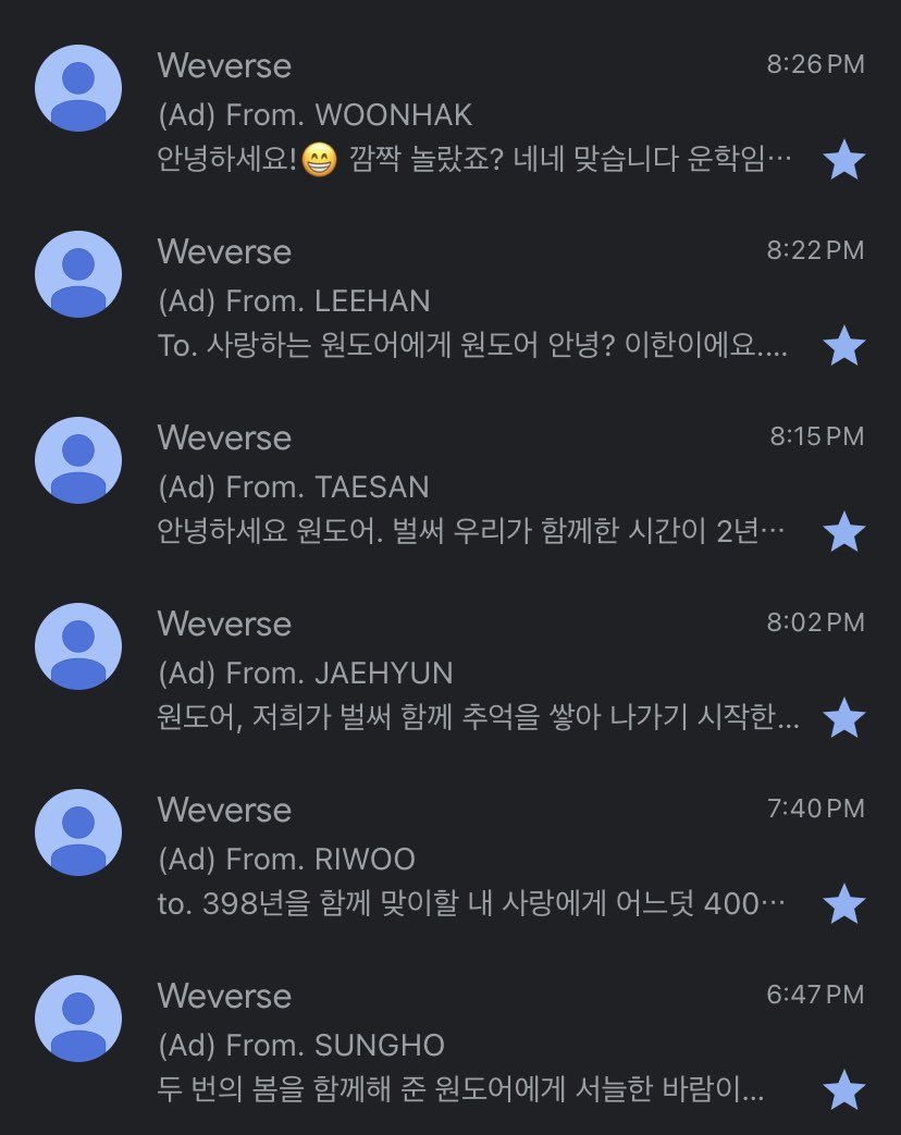 i was on the verge of crying coz everyone was talking about the email and i haven't got any.... it may be late but i am so happy i received all them 🥺