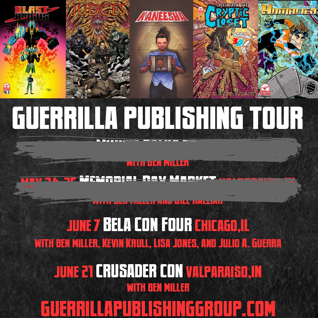Sat, June 7 – Bela Con 4, Chicago, IL
 Meet Ben Miller, Kevin Krull, Lisa Jones &amp; <a href="/LGDA726/">Julio A. Guerra</a> 
 🎨 Comics, art, stickers &amp; more!
 🚀 Launching the #Kickstarter for Kevin Krull’s #TIMEWISE!
 #IndieComics #ComicCon #ChicagoEvents #SupportIndieComics