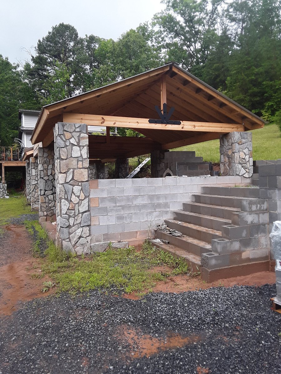 Rainy days &amp; DIYs; I'm juggling 3.1415 projects (🤓 joke), &amp; today’s drizzle is begging me to start one more... I’m want to showcase the stone columns...I’ll channel my inner Tetris champ, cut stones into rectangles, &amp; stack ‘em up with no grout line. Let's build something y'all!