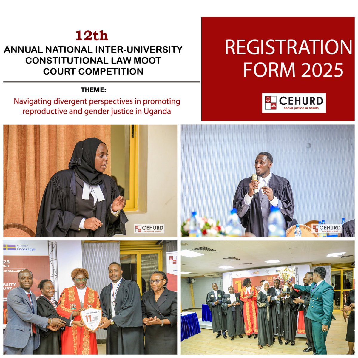 🔊Registration for #CEHURDMoot2025 is now open!

We're pleased to invite all universities to participate in the 𝟭𝟮𝘁𝗵 𝗔𝗻𝗻𝘂𝗮𝗹 𝗡𝗮𝘁𝗶𝗼𝗻𝗮𝗹 𝗜𝗻𝘁𝗲𝗿-𝗨𝗻𝗶𝘃𝗲𝗿𝘀𝗶𝘁𝘆 𝗖𝗼𝗻𝘀𝘁𝗶𝘁𝘂𝘁𝗶𝗼𝗻𝗮𝗹 𝗟𝗮𝘄 𝗠𝗼𝗼𝘁 𝗖𝗼𝘂𝗿𝘁 𝗖𝗼𝗺𝗽𝗲𝘁𝗶𝘁𝗶𝗼𝗻 2025, themed