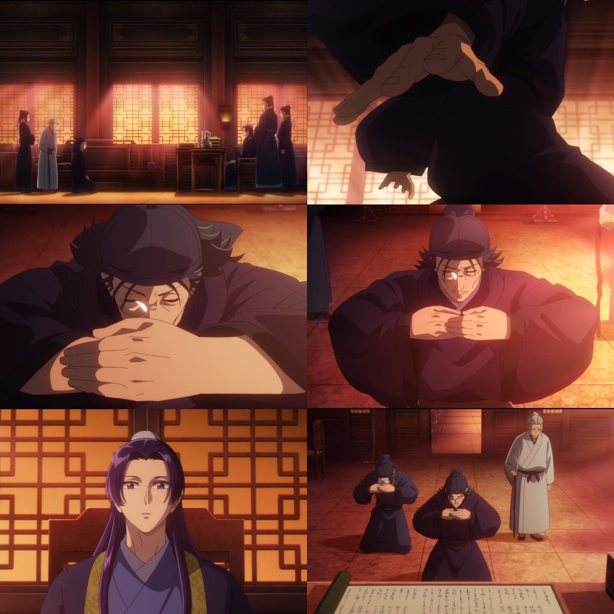 LAKAN KNEELING BEFORE JINSHI AND ASKING HIM TO USE THE ARMY TO GO AGAINST THE SHI CLAN AND RESCUE MAOMAO.

ABSOLUTE CINEMA.