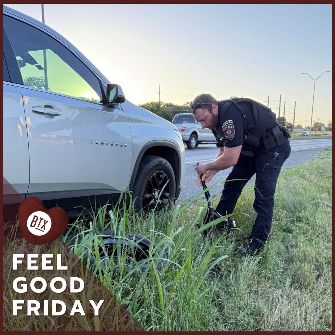 Shoutout to Officer Dunham for helping a resident with a flat tire—no hesitation, just heart. His kindness and professionalism got her back on the road and reminded us how much of a difference our officers make every day. 👏🚓

#FeelGoodFriday #BTXPride #BurlesonPolice #Community