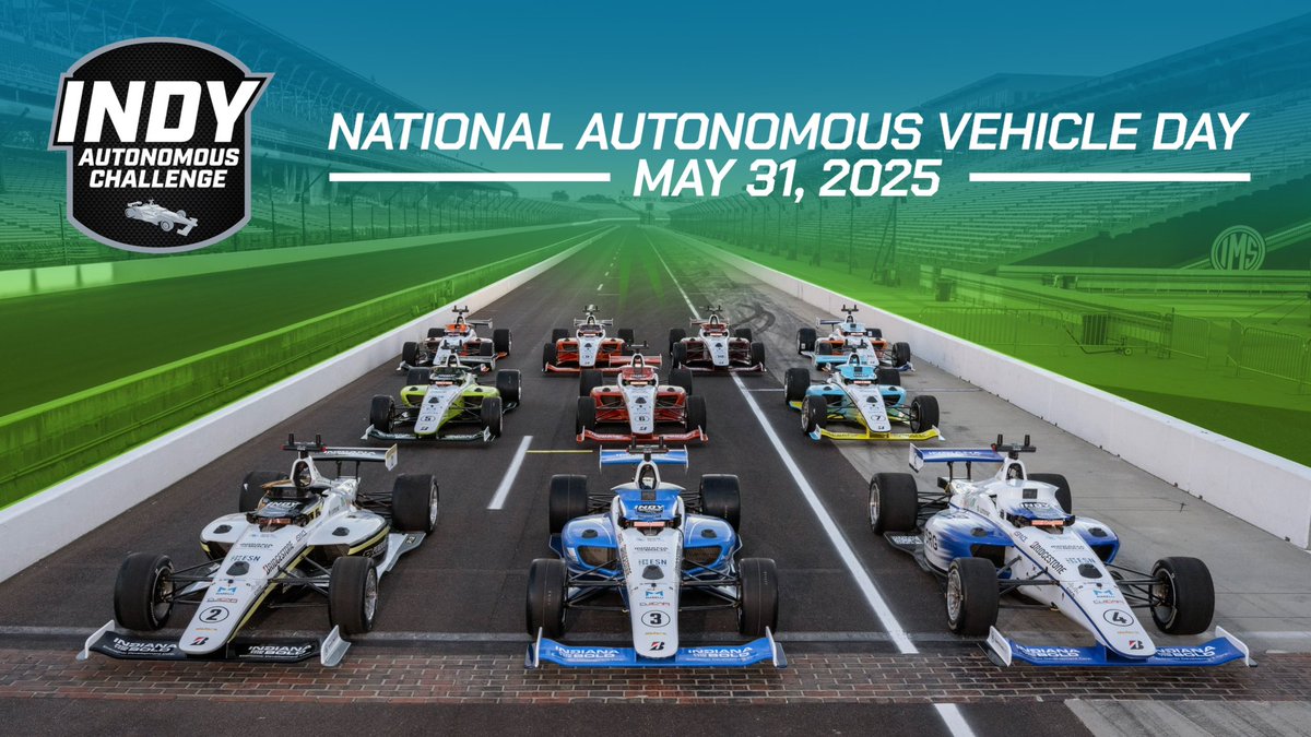 IndyAChallenge's tweet image. 🚗💡National Autonomous Vehicle Day is tomorrow, Saturday May 31, 2025! This day honors the innovative breakthroughs that are reshaping autonomous mobility. The Indy Autonomous Challenge celebrates this special day and looks forward to accelerating the Physical AI future! 🏎️💨…