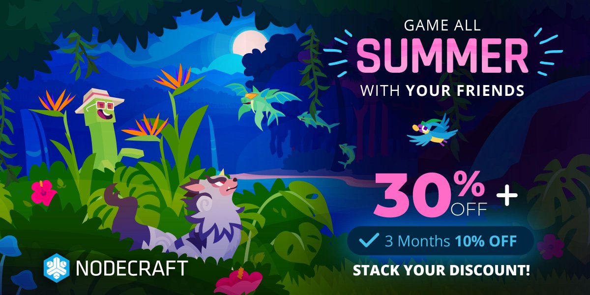nodecraft's tweet image. The Summer Sale is HERE!! 😎⛱️ Wanna game with your friends all summer long?  Get started with 30% off your new server, then stack it with the 10% discount for 3 months to get the very lowest price to game together this summer! 👀  bit.ly/25GS06S #summersale #summerpass