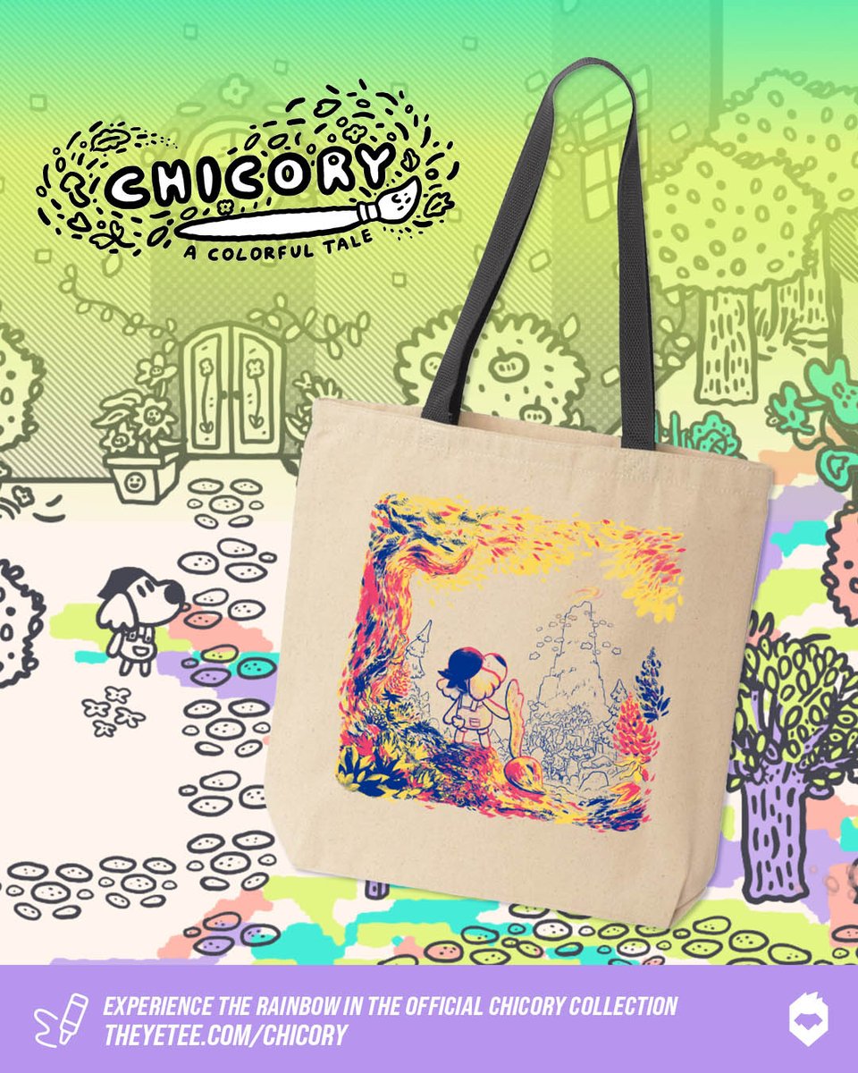 With brush in hand, the world is your canvas— well, a canvas tote, at least! Add a splash of color to your day with the new Chicory Tote added to our official <a href="/chicory/">Chicory: A Colorful Tale</a> collection! Available now: theyetee.com/chicory