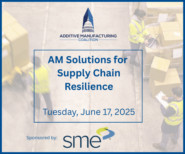 The AM Coalition Presents a Forum on:   "AM Solutions for Supply Chain Resilience"  Sponsored by SME  

RSVP: addmfgcoalition.org/events 

June 17 at 3:00 p.m. EDT 

<a href="/AdditiveManufa4/">Additive Manufacturing Coalition</a>
#sme #supplychain #additivemanufacturing #3dprinting @renishawplc <a href="/3DGence/">3DGence</a> <a href="/GeneralAtomics/">General Atomics</a>