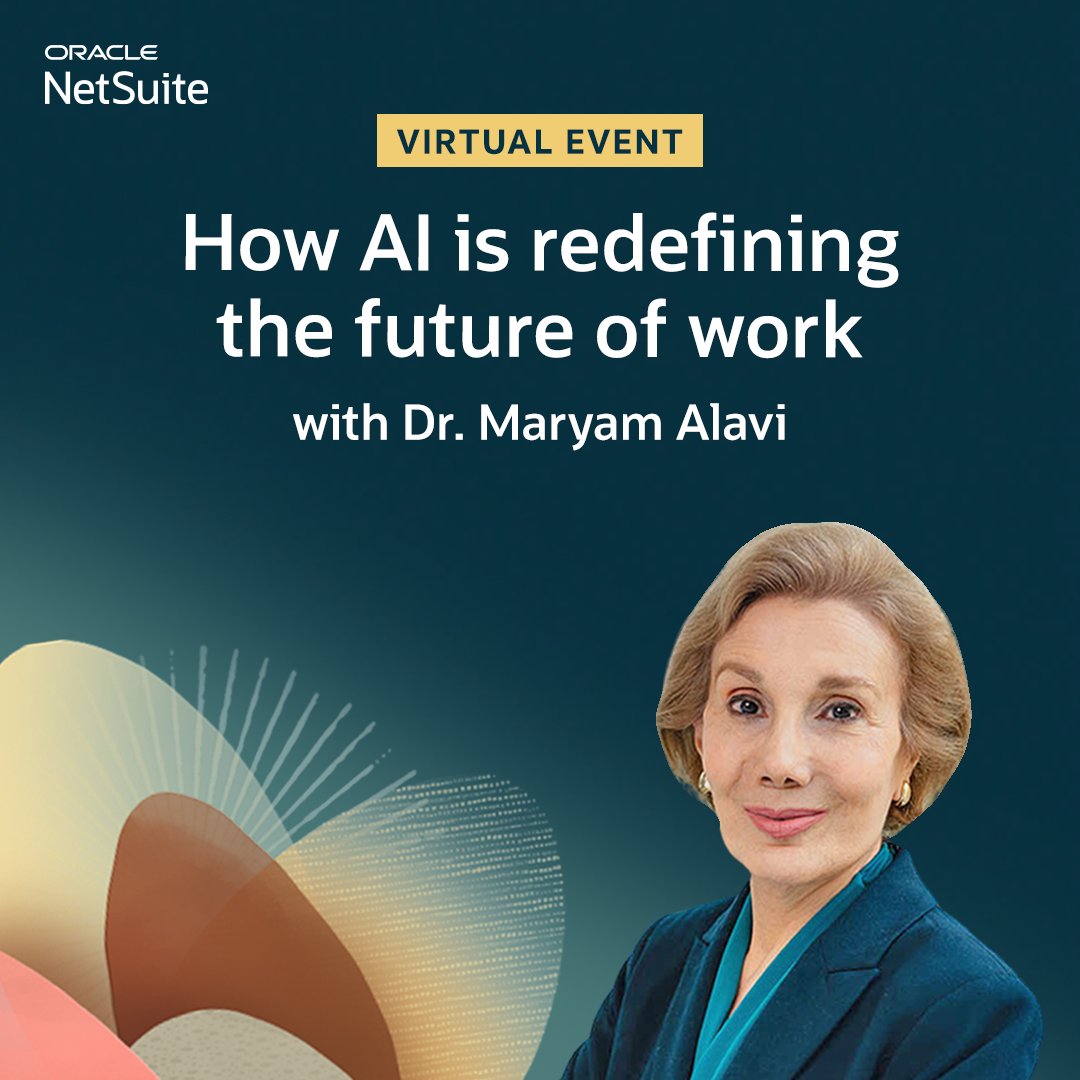 Want to stay ahead of the curve? Join us on June 4 for a virtual session with Dr. Maryam Alavi as we explore how #AI is transforming workflows, reshaping roles, and redefining what it means to work smarter. social.ora.cl/6013NfXyd
