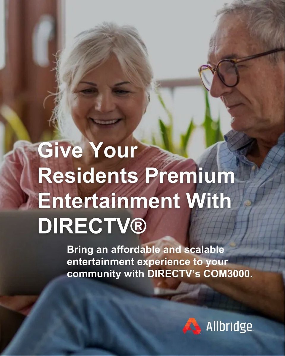 allbridge's tweet image. Go with Allbridge &amp;amp; DIRECTV in your Senior Living Communities for all the best sports, movies and entertainment. DIRECTV’s COM3000 allows you to enhance the resident experience with an affordable entertainment option.
#SeniorLiving #SeniorLivingCommunity #PropTechSolutions