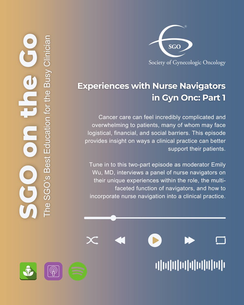 New SGO on the GO! 🎙️

Explore how nurse navigators are shaping cancer care, both behind the scenes and beside the patient. Dr. Emily Wu hosts a panel on the impact, challenges, and evolution of this critical role.

Listen now:
shorturl.at/g6KBC