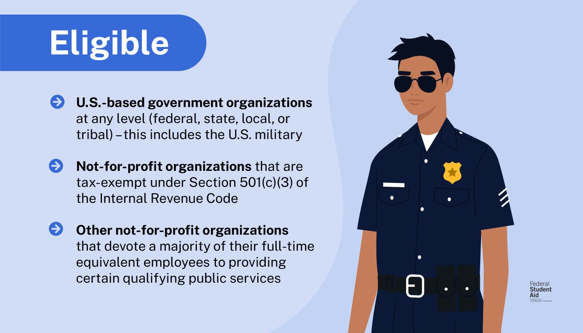 FAFSA's tweet image. If your employer qualifies for PSLF and you haven't applied yet, you might be missing out on potential loan forgiveness!
Use our employer search tool to check today: StudentAid.gov/pslf/employer-…