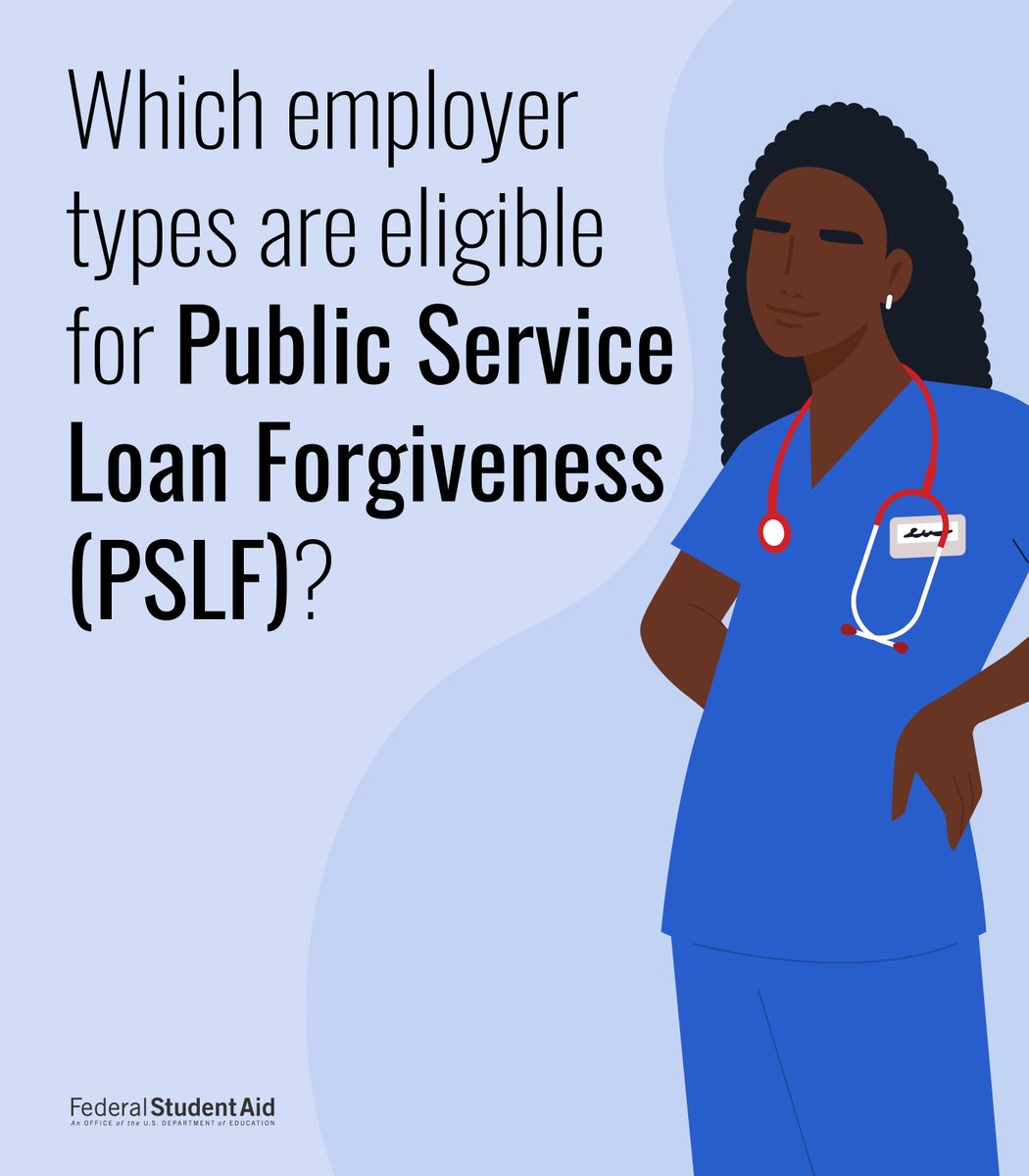 FAFSA's tweet image. If your employer qualifies for PSLF and you haven't applied yet, you might be missing out on potential loan forgiveness!
Use our employer search tool to check today: StudentAid.gov/pslf/employer-…
