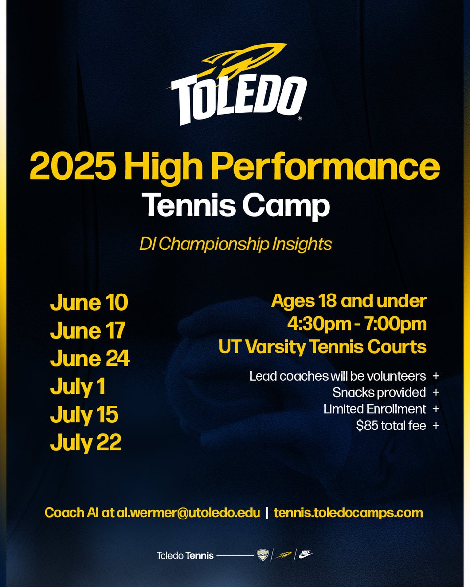 Join us for our 2025 High Performance Tennis Camp! 🚀

Events begin on June 10. Register for your spot today:
tennis.toledocamps.com/toledo-high-pe…

#TeamToledo