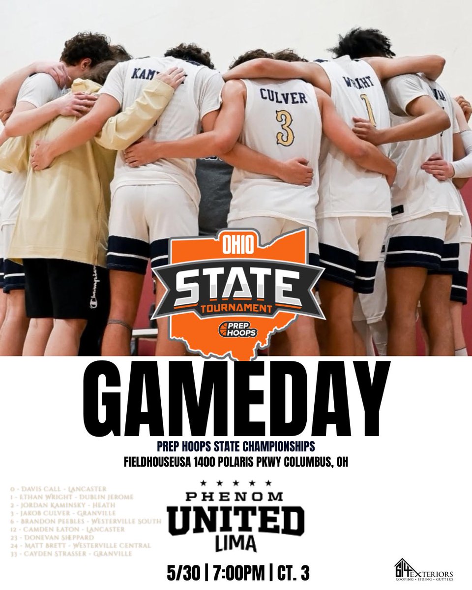 🏀 𝐆𝐀𝐌𝐄𝐃𝐀𝐘 🏀
Prep Hoops Ohio State Championships (<a href="/PrepHoopsOH/">Prep Hoops Ohio</a>)
🆚 Phenom United - Lima
⌚️ 7:00pm
📍 FieldhouseUSA Ct. 3
📺 BallerTV (<a href="/BallerTV/">BallerTV</a>)

#MarchAsOne⚜️