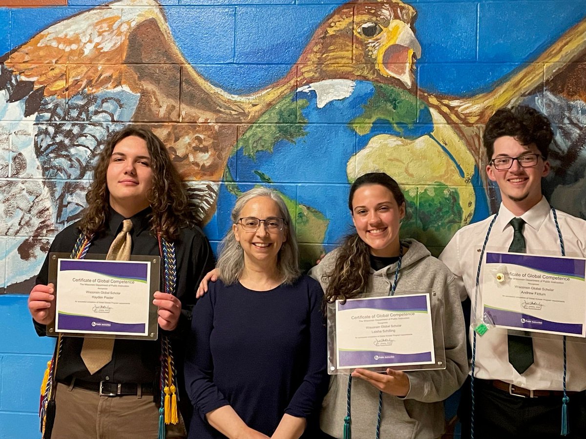 Greenfield High School has three Global Scholars graduating this year, earning a Certificate of Global Competence from the Wisconsin Department of Public Instruction for their dedication to studying 4 years of a language! #hustlinhawks #hawksflyhigh