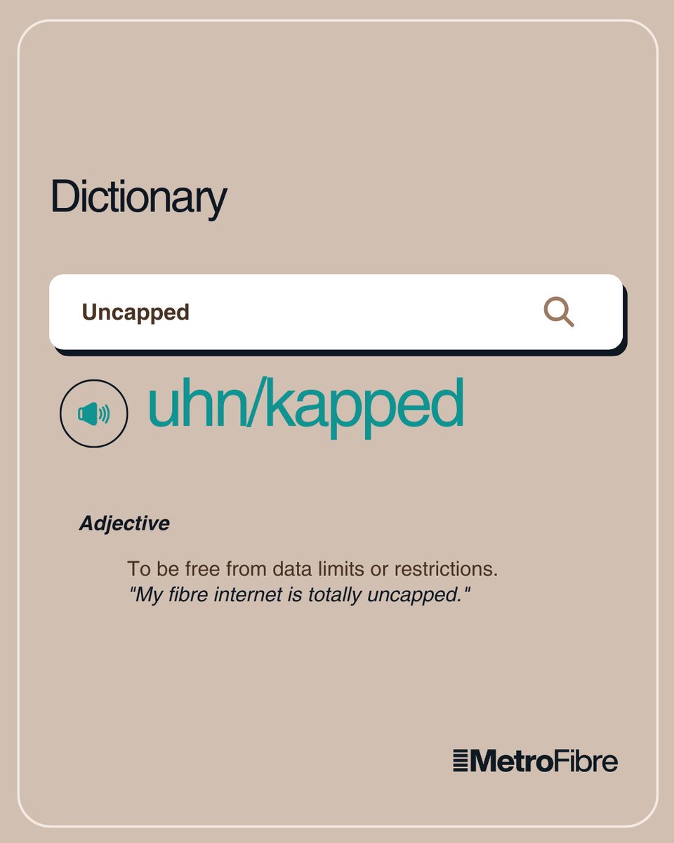 Uncapped fibre means unlimited data!

With MetroFibre, the only number that matters is the super fast speed at which you can download &amp; upload!

Visit eu1.hubs.ly/H0kkVTZ0 to choose the package that suits your needs.
#TheHomeOfFast