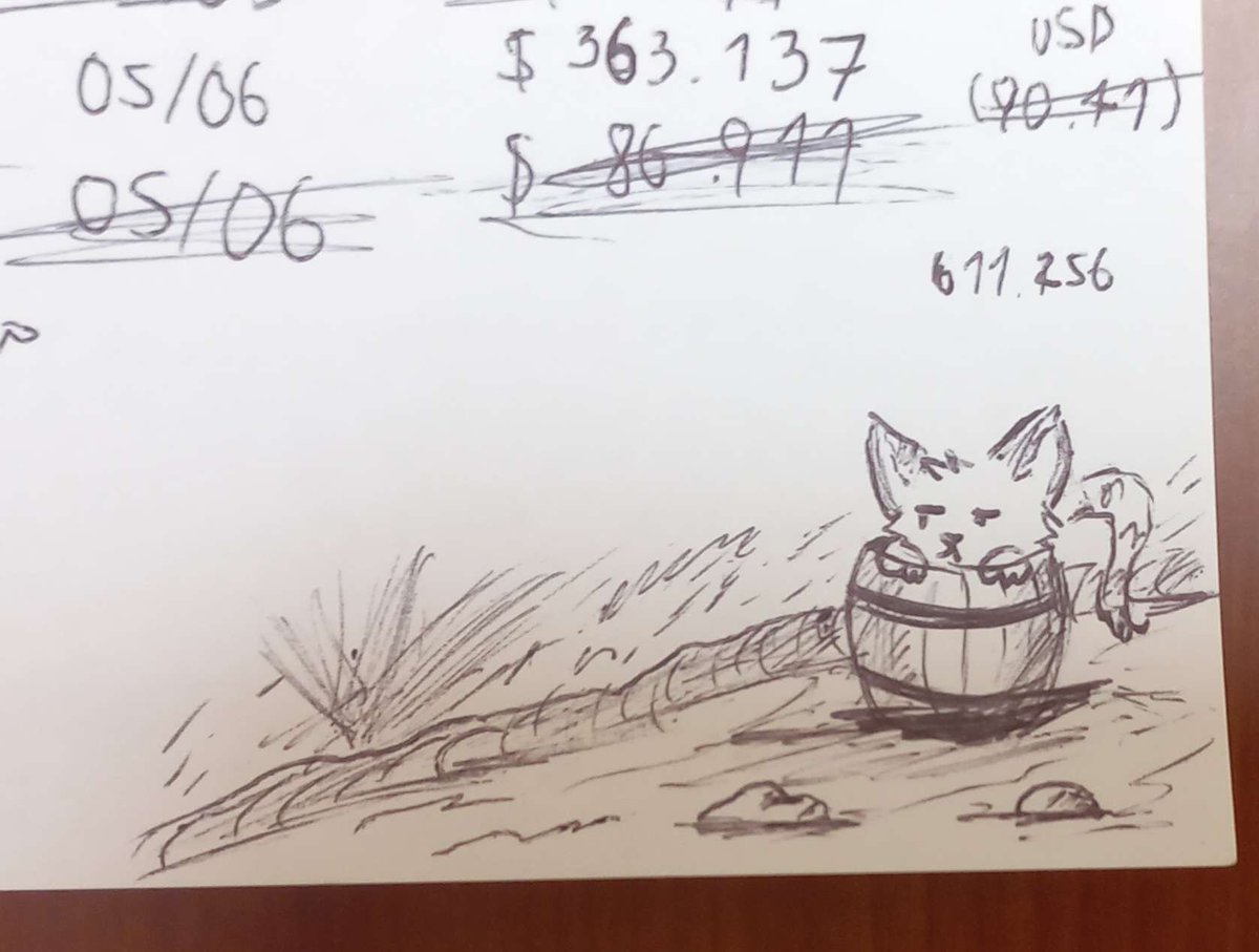 SoberKnight's tweet photo. This random cat I drew next to my weekly bills 🐱 https://t.co/PFsxnJXLIU