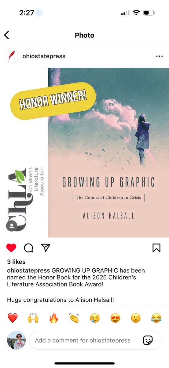 I'm so thrilled to announce that Growing Up Graphic has been named the Children's Literature Association Honor Book for 2025! <a href="/YorkUnews/">York University News</a> <a href="/YUResearch/">York U Research & Innovation</a> <a href="/CCYYork/">CCY York</a>  <a href="/ohiostatepress/">The Ohio State University Press</a>