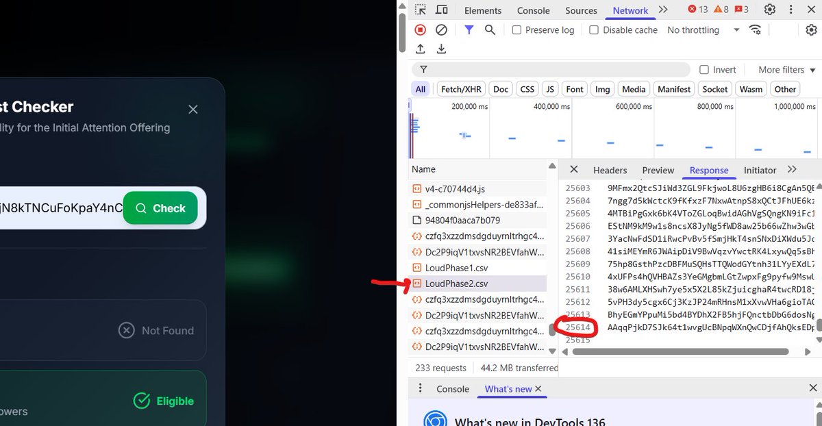 🚨 Alpha Alert for $LOUD hunters👀
Found this in <a href="/stayloudio/">Loud!</a> website.  INSPECT&gt; NETWORK TAB:
Phase 2 whitelist = 25,614 wallets
That’s a tiny slice of the hype train...
❗ FCFS mint
❗ Eligibility = 🔓 (check yours now)

Attached proof. Loud isn't coming… it’s already screaming.