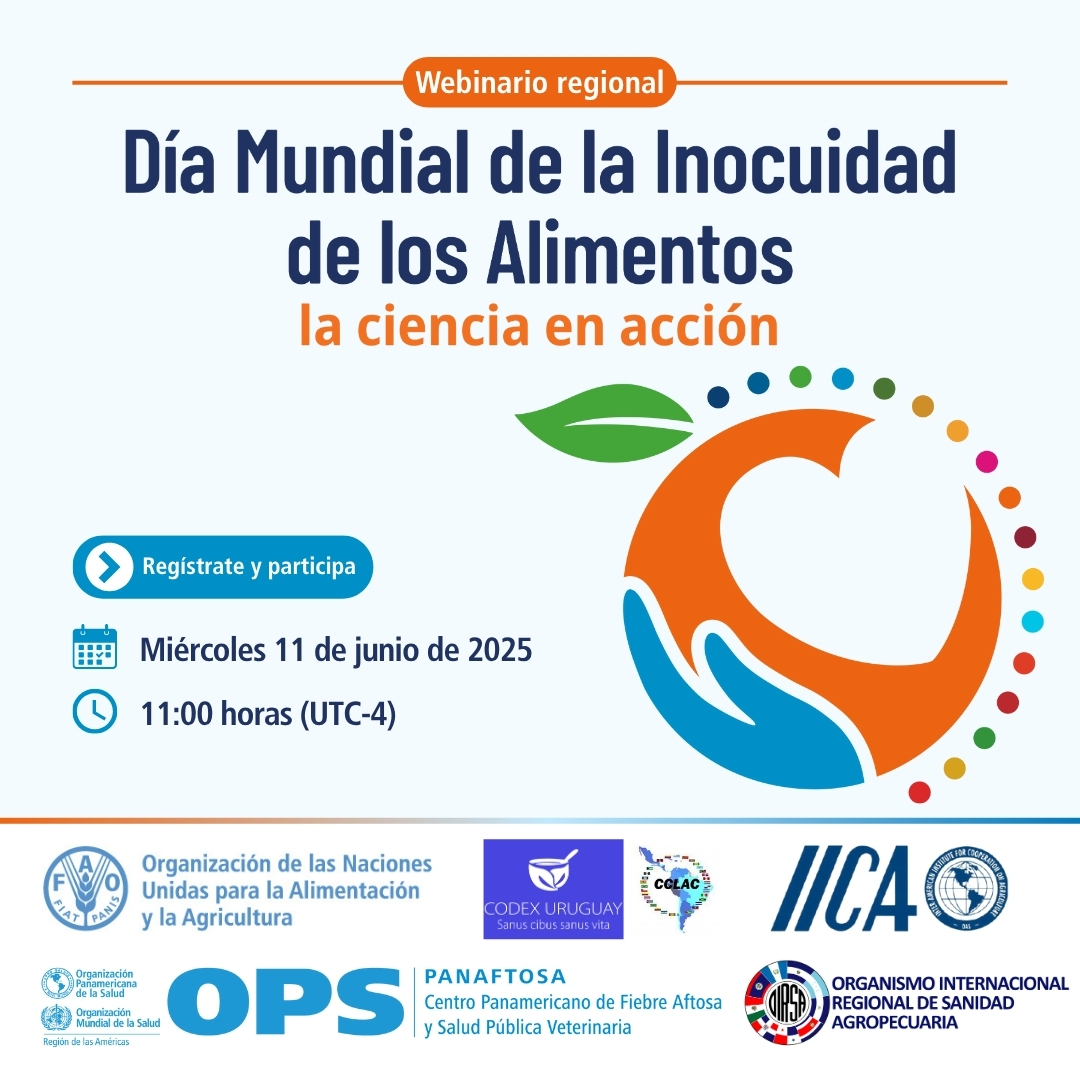 📢 #AGENDATE📢

Webinario regional: Día Mundial de la Inocuidad de los Alimentos, la ciencia en acción🥗🌍.

🗓 Miércoles 11 de junio | 🕚 11:00 a 13:00 (UTC-4)
💻 Únete online en: fao.zoom.us/webinar/regist…

#Webinario #DíaMundialInocuidadAlimentos #InocuidadAlimentos #IICA