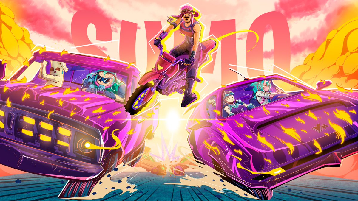 MaxReis_Arts's tweet photo. Fortnite Thumbnail Illustration - SUMO Last Car Standing, commissioned by @RIFTStudiosFN https://t.co/PYDQLvxMbr