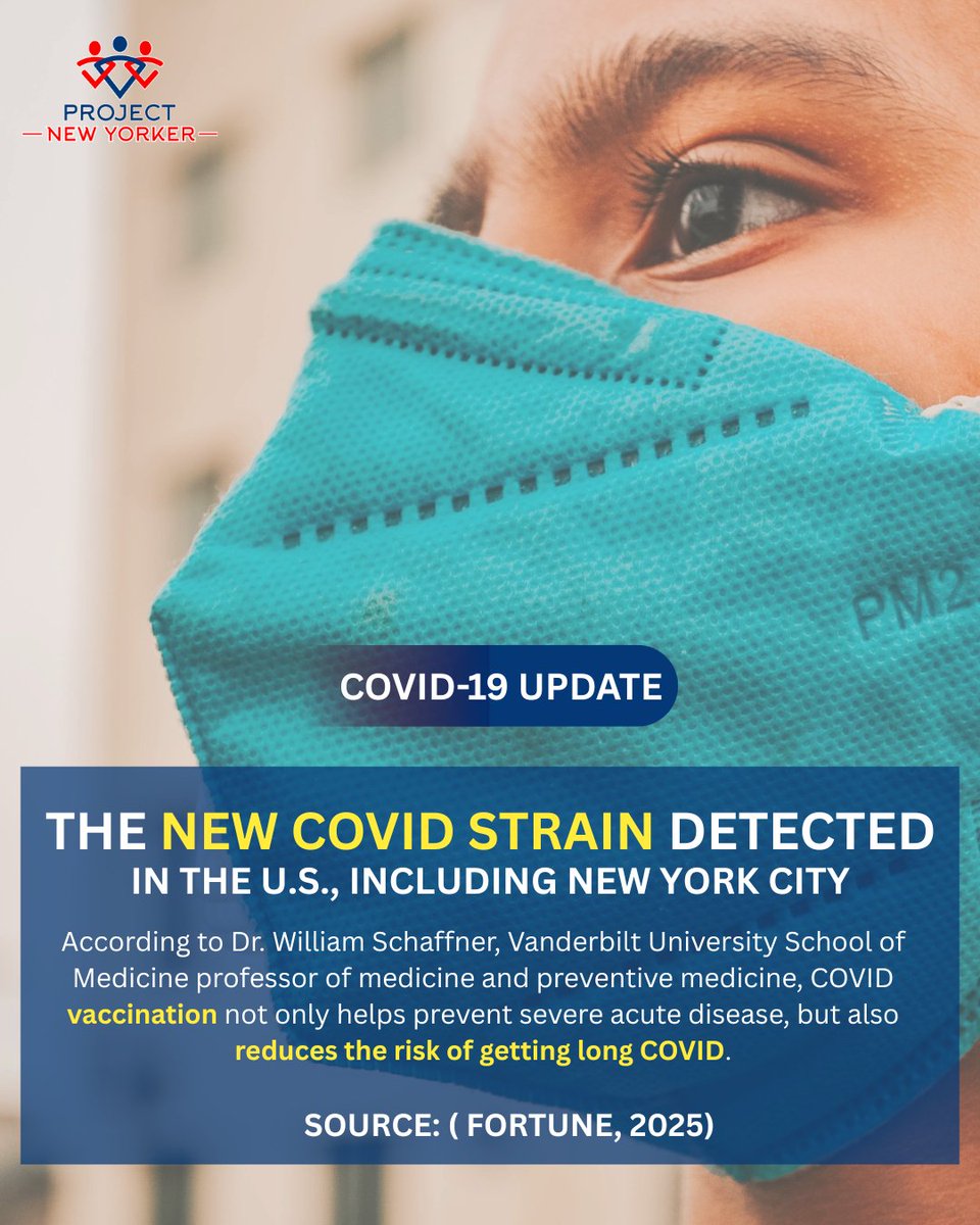 ProjectNYorker's tweet photo. 🦠 COVID-19 UPDATE: New Strain Detected in NYC 🏙️
Experts emphasize that staying up to date on vaccinations not only protects against severe illness but also reduces your risk of long COVID.
(Source: Fortune, 2025)
#COVID19 #LongCOVID #VaccinationMatters #ProjectNewYorker https://t.co/FAN0NEwrhr