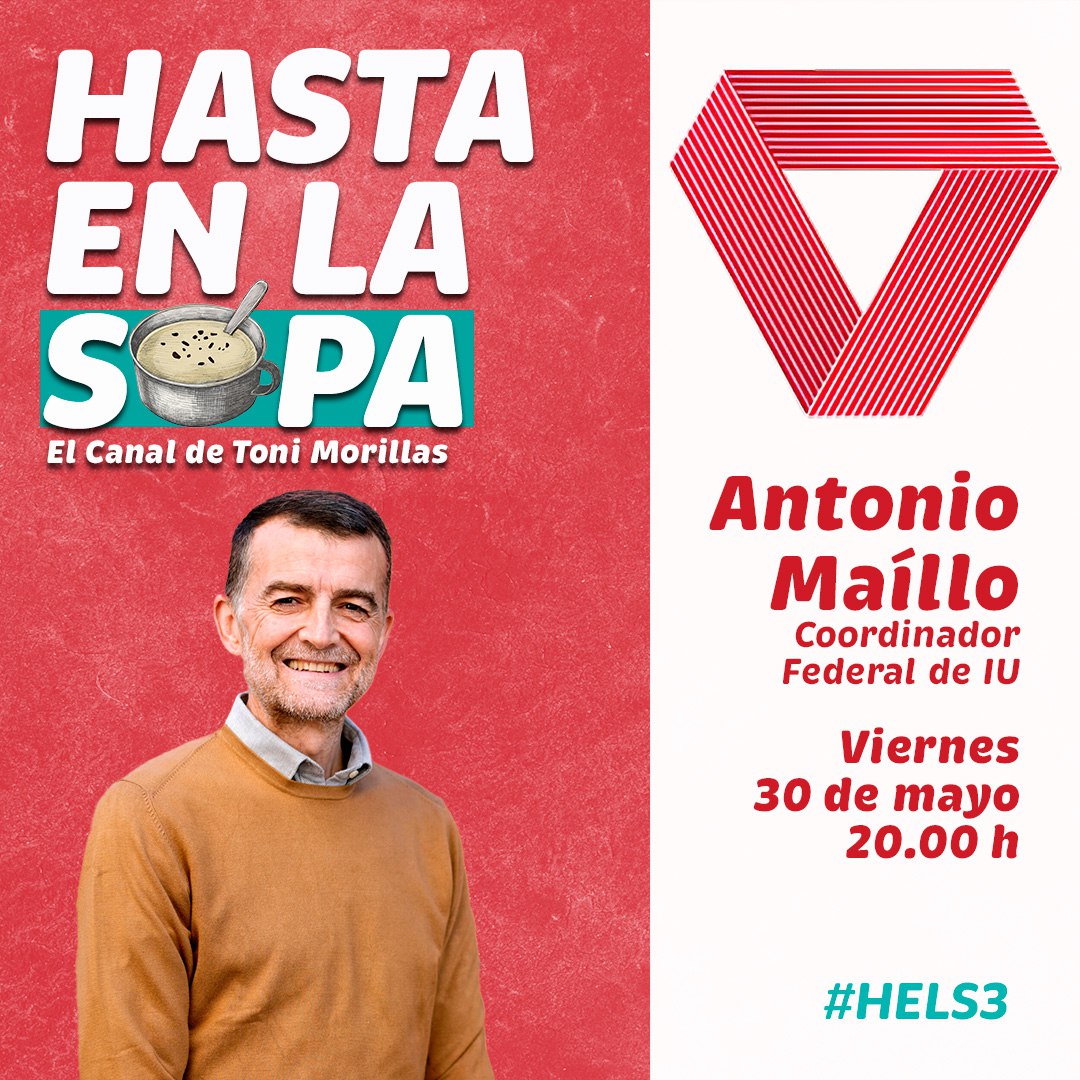 HELS_TM's tweet photo. 🎬 Esta tarde, a las 20.00h., volvemos en #HastaEnLaSopa con un programa muy especial. Una conversación, a fuego lento, entre @antoniamorillas y @MailloAntonio
Hablarán de muchas cosas que no os dejarán indiferentes.
Puedes verla, aquí 👇s
https://t.co/yUBIL61eSb
#HELS3 https://t.co/AZaoqLFzzX