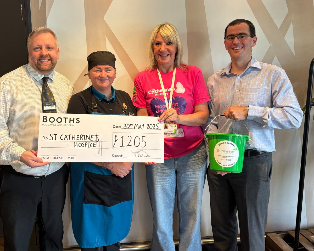 Booths Supermarket (@boothscountry) on Twitter photo A huge thank you to all of our customers and colleagues at Fulwood who have raised an incredible £1205 for <a href="/StCatherinesPre/">St Catherine's Hospice Lancashire</a> through colleague events and our book table! ☺️
📸
Tracy and James from the St Catherine's
Fulwood Store Manager, Shawn
Cafe Team Leader, Jane A huge thank you to all of our customers and colleagues at Fulwood who have raised an incredible £1205 for <a href="/StCatherinesPre/">St Catherine's Hospice Lancashire</a> through colleague events and our book table! ☺️
📸
Tracy and James from the St Catherine's
Fulwood Store Manager, Shawn
Cafe Team Leader, Jane