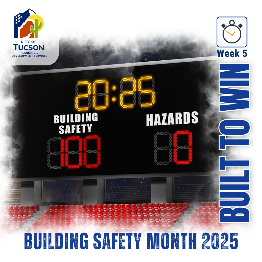 As #BuildingSafetyMonth2025 ends, remember building safety is year-round. Stay informed on building codes, get permits, maintain smoke detectors &amp; pool barriers. This month's theme was "Game On!" but Building Safety is not a game.

Learn more: tucsonpdsd.info/BSM2025