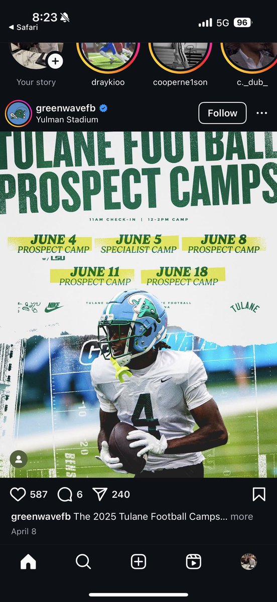 I’ve added <a href="/GreenWaveFB/">Tulane Football</a> to my camp list!! Can’t wait to go out there wednesday!