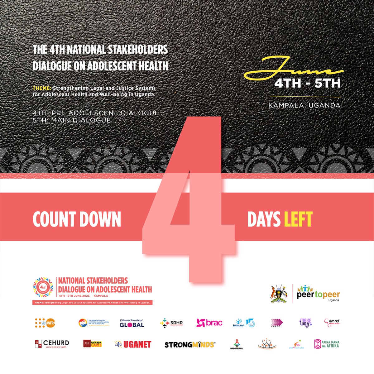 The annual stakeholders dialogue on adolescent health is where <a href="/PEERUganda/">Peer To Peer Uganda (PEERU)</a> alongside likeminded organizations and individuals responsible for planning for and the wellbeing of Uganda’s adolescents, convene. It’s now 4 days left to the #ADHDialogue2025 | #AdolescentHealth