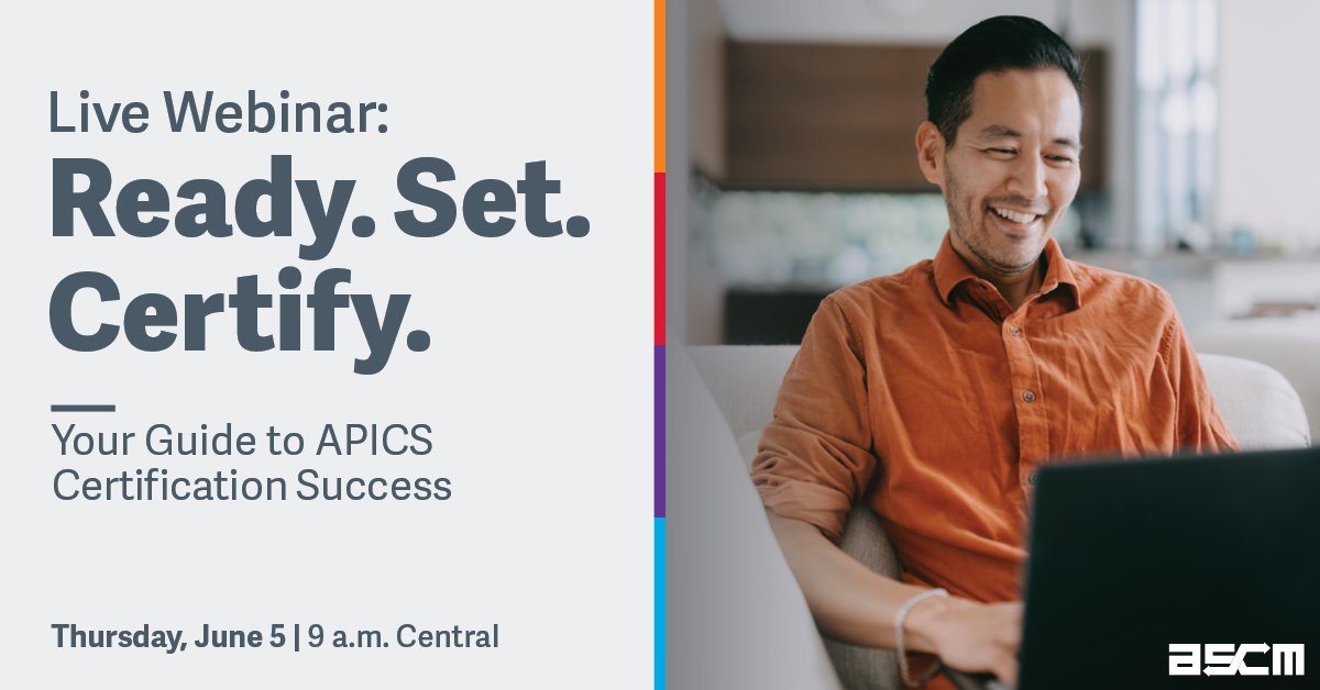 ascm_hq's tweet image. Ready to earn your APICS certification, but not sure where to start? Don&apos;t miss our upcoming webinar next Thursday, June 5: Ready. Set. Certify: Your Guide to APICS Certification Success. 
 
Bring your questions and register today! bit.ly/43ChpV9

#APICS #certification