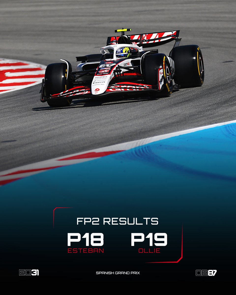 HaasF1Team's tweet image. Waving the checkered flag on Friday's sessions 🏁🇪🇸

Between Ollie, Esteban and Ryō we've banked 99 valuable laps 👊

#HaasF1 #F1 #SpanishGP