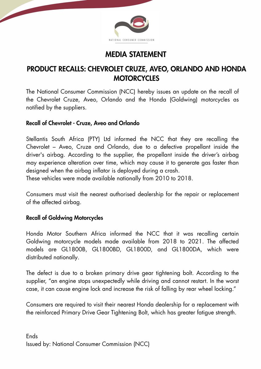 Product recall : Check if you are affected by the recall.