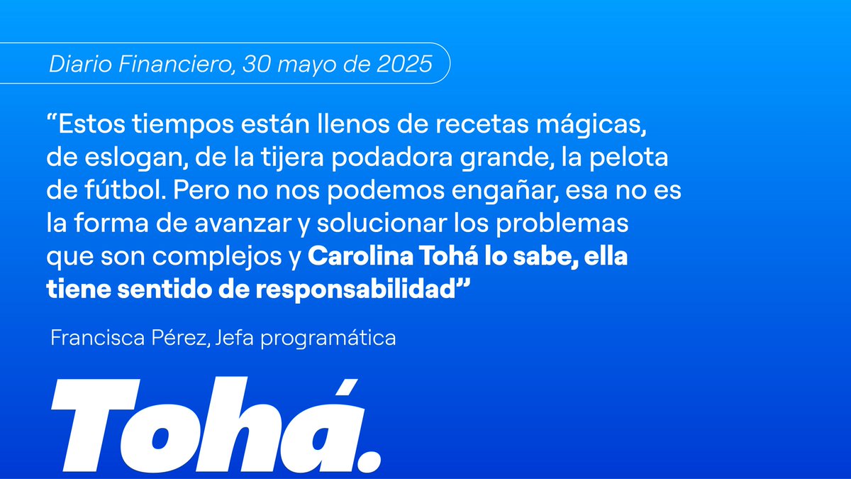 Carolina_Toha's tweet photo. Hoy en el Diario Financiero, la Jefa programática Francisca Pérez explicó que en nuestra campaña volveremos a tomarnos en serio el crecimiento: 
Sin eslóganes vacíos, con responsabilidad y seriedad. 

#CreoEnChile https://t.co/NJjJsLHT3k