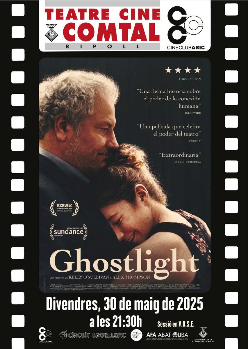 Avui a Ripoll, sessió de Cine Club amb la projecció de la pel·lícula nord-americana “Ghostlight” (Alex Thompson/Kelly O'Sullivan, 2024).
Esperem que us agradi!

🗓️ 30 de maig de 2025
🕒 21:30
📍 Teatre Cine Comtal (Ripoll)

#Ghostlight #CineClub #Ripoll #cinedepoble