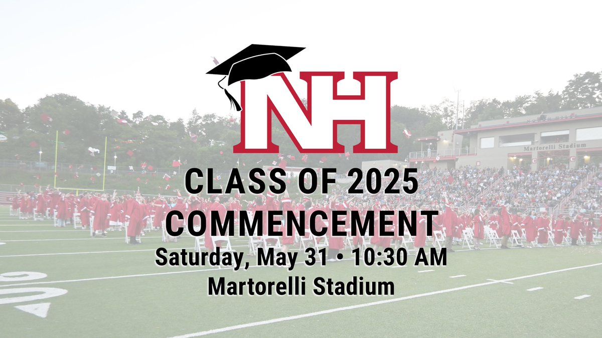 🎓 CLASS OF 2025 COMMENCEMENT UPDATE 🎓
After monitoring the forecast and consulting with meteorologists, we have made the decision to postpone tonight's commencement. The ceremony will now be held at 10:30am tomorrow: nhsd.info/43ttJHe #nhproud #nhclassof2025 #Classof2025