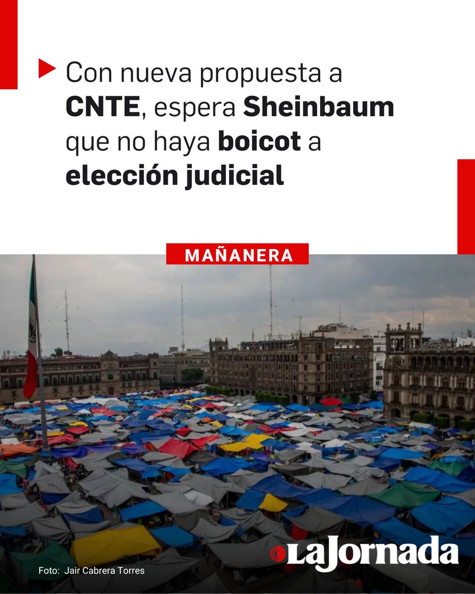lajornadaonline's tweet photo. 🗳️ ⭕️ #MañaneraDelPueblo Con la nueva propuesta gubernamental a la #CNTE, @Claudiashein confió en que no vaya a haber boicot de los #maestros a la #EleccionJudicial de este domingo.
La presidenta señaló que es un esfuerzo extraordinario del @GobiernoMX porque es una convicción de su administración mejorar las condiciones de los maestros y fortalecer la educación pública.

#1DeJunio
Más información 👇
https://t.co/z6awXAv59M