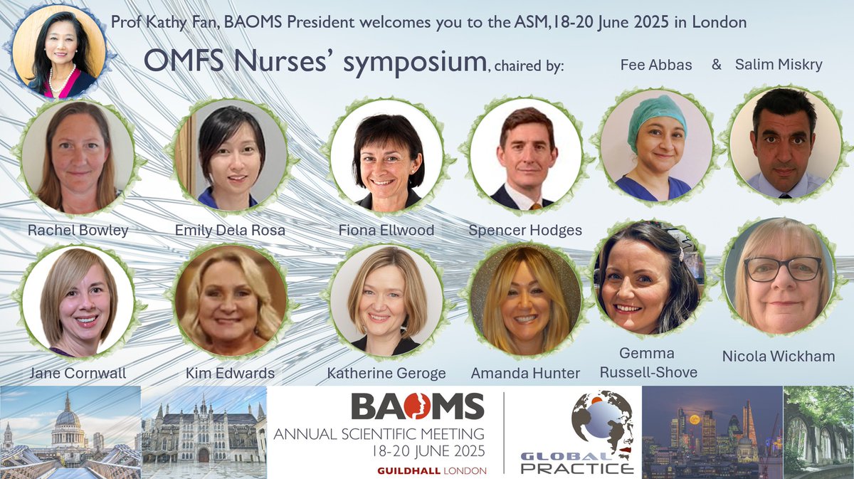 BAOMS (@baomsofficial) on Twitter photo What a line-up for the #BAOMS2025 #Nurses' #Symposium chaired by Fee Abbas and Salim Miskry.
There is still time to register: baoms.org.uk/professionals/…
#omfs #conference #GlobalPractice
<a href="/KathyFanSurgeon/">Prof KathyFan PhD, FRCSEd, FDS RCSEng, FRCS OMFS</a>, <a href="/jtg_baoms/">Junior Trainee Group - BAOMS</a> , <a href="/FitOmfs/">OMFS FiT</a>
Please spread the news to your nurse colleagues! What a line-up for the #BAOMS2025 #Nurses' #Symposium chaired by Fee Abbas and Salim Miskry.
There is still time to register: baoms.org.uk/professionals/…
#omfs #conference #GlobalPractice
<a href="/KathyFanSurgeon/">Prof KathyFan PhD, FRCSEd, FDS RCSEng, FRCS OMFS</a>, <a href="/jtg_baoms/">Junior Trainee Group - BAOMS</a> , <a href="/FitOmfs/">OMFS FiT</a>
Please spread the news to your nurse colleagues!