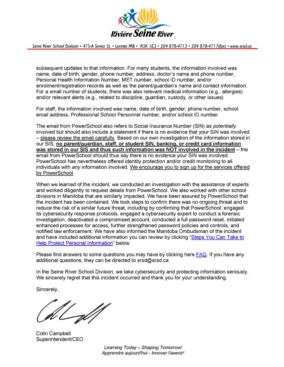 Please see Indirect Letter to SRSD Community regarding PowerSchool cybersecurity incident. bit.ly/4kdA2Gd